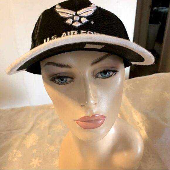 United States Air Force Baseball Cap Hat Black White OSFA Clean & Excellent - Picture 2 of 7